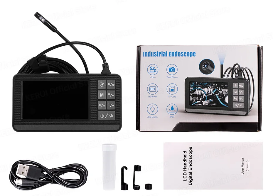 KERUI Dual Lens Industrial Endoscope Inspection Camera 4.3" LCD With Light HD 1080P IP67 Waterproof Borescope LED Sewer Car