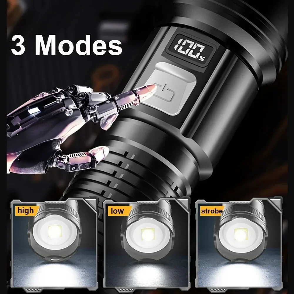 100000 LM Super Bright Long Range LED Flashlight Tactical Flashlight Outdoor Waterproof Flashlight Camping Defensa Lantern Torch