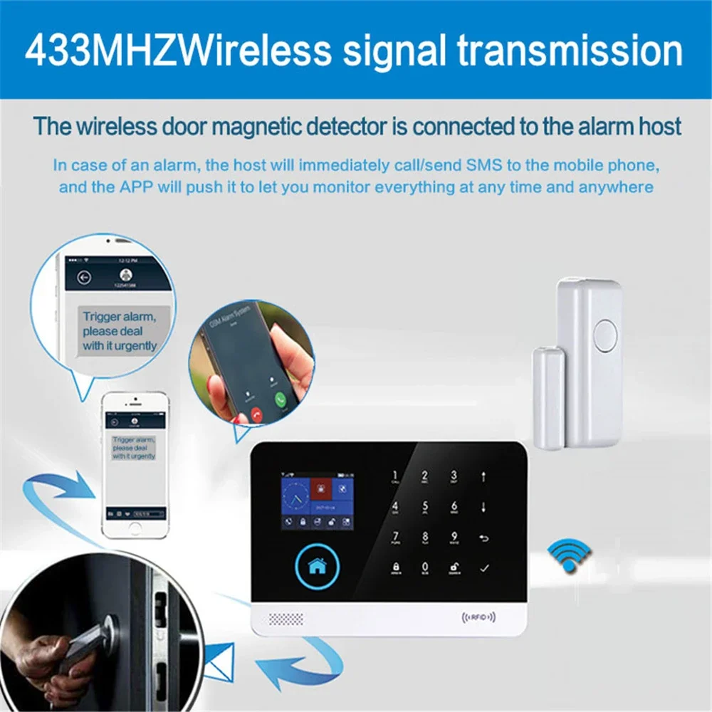 PGST Wireless 433MHz Magnetic Window Door Sensor for Alarm System Home Burglar Kits Security Door Lock Switch Host Accessories