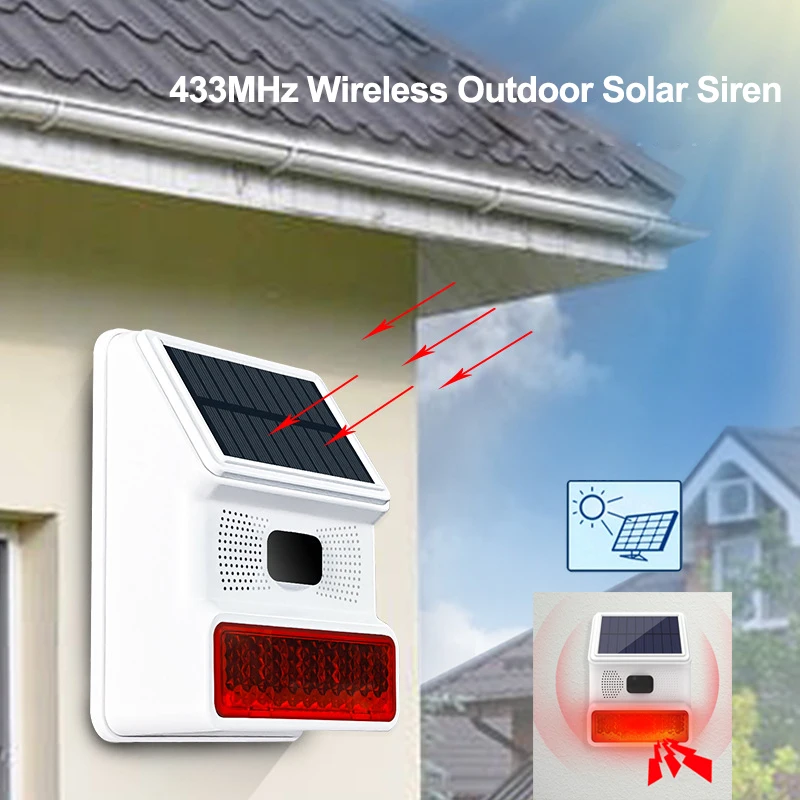 TAIBOAN 433MHz Wireless Solar Strobe Siren Waterproof Alarm Horn For Tuya PG103 107 G30 G50 Home Burglar Wifi GSM Alarm System