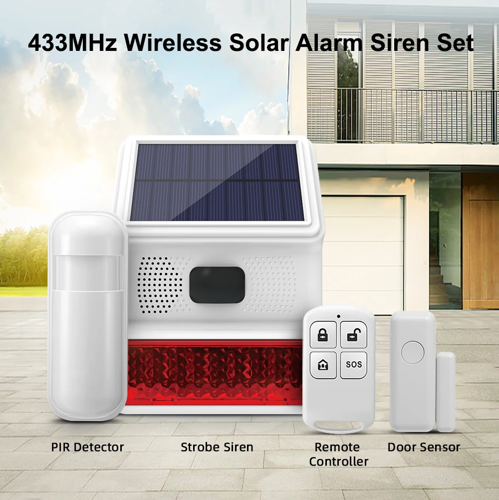 TAIBOAN 433MHz Wireless Solar Strobe Siren Waterproof Alarm Horn For Tuya PG103 107 G30 G50 Home Burglar Wifi GSM Alarm System
