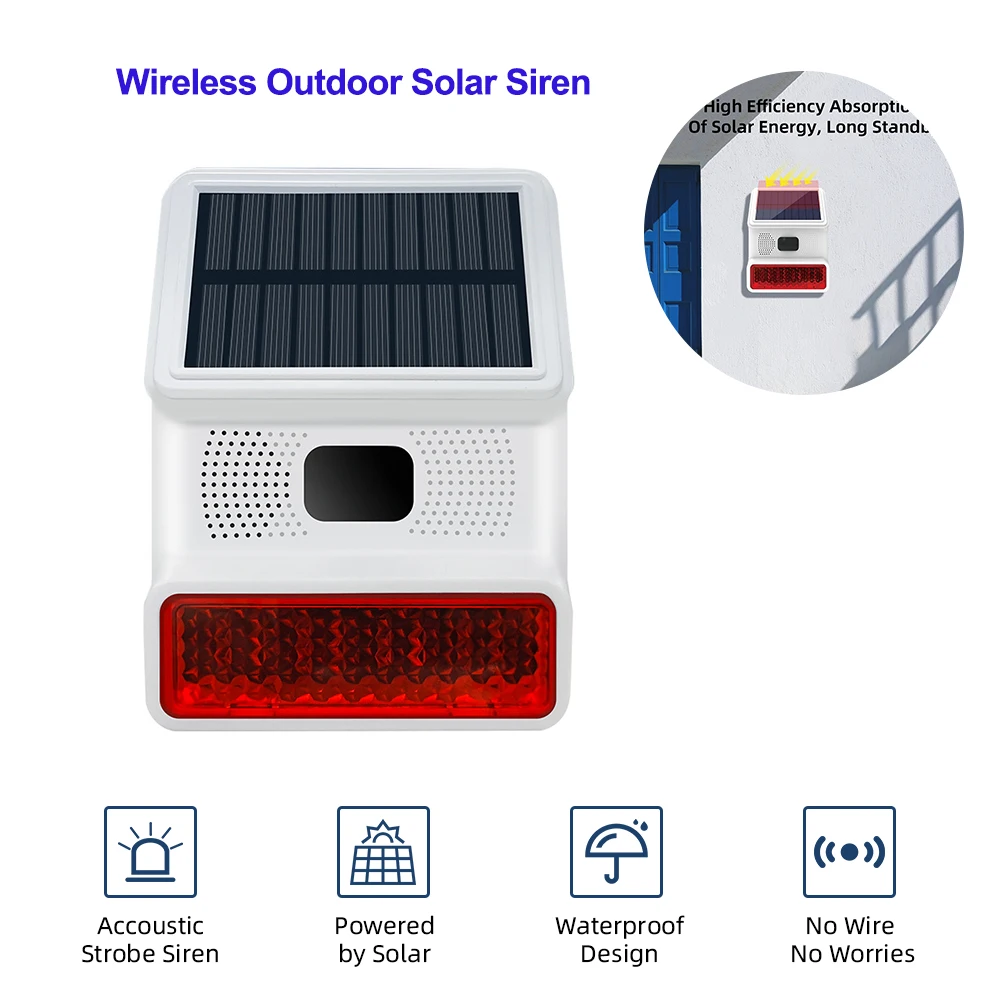 TAIBOAN 433MHz Wireless Solar Strobe Siren Waterproof Alarm Horn For Tuya PG103 107 G30 G50 Home Burglar Wifi GSM Alarm System