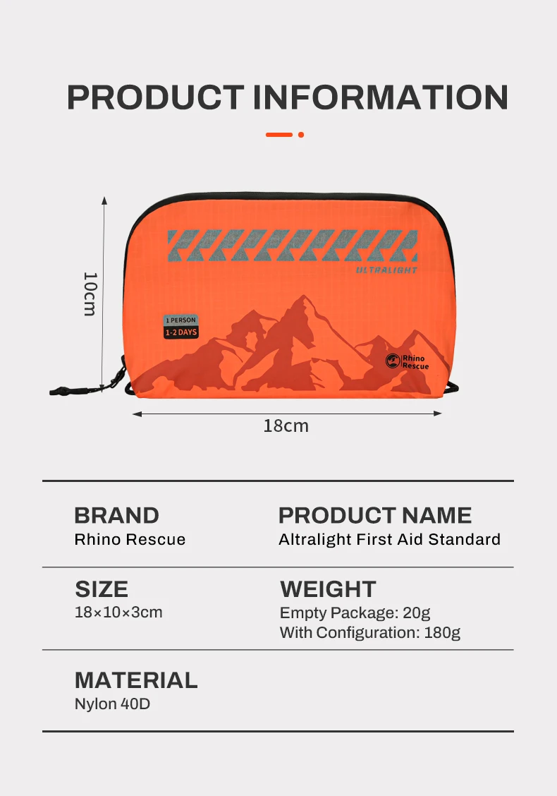 RHINO RESCUE Outdoor Travel First Aid Kit, Lightweight, Portable and Waterproof, Suitable for Hiking, Climbing, Car and Cycling