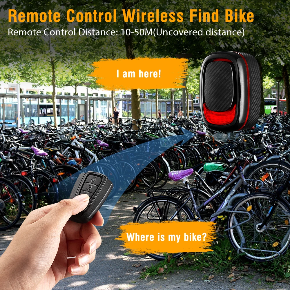 Bicycle Alarm Taillight Anti Theft Bike Light Smart Auto Brake Sensing Remote Control USB Charging Waterproof Lamp