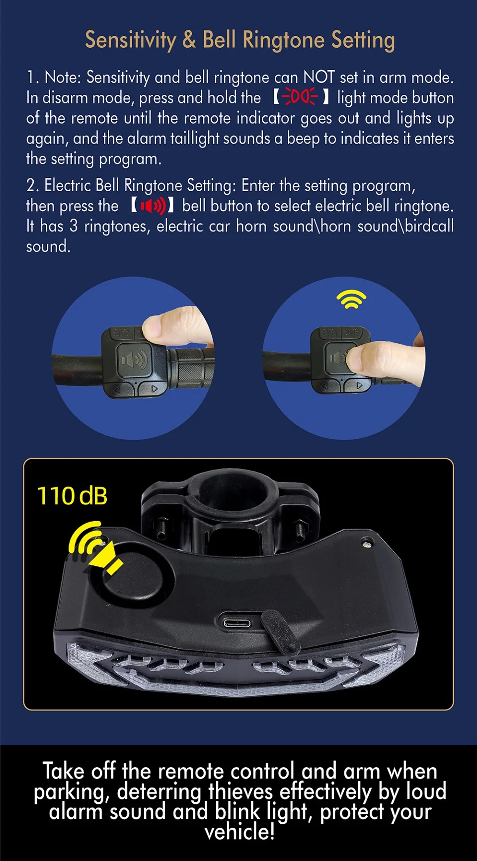 Awapow Bicycle Alarm Anti Theft Bike Taillight Alarm LED Waterproof Tail Light With Mounting Bracket 5In1 Intelligent Bike Lamp