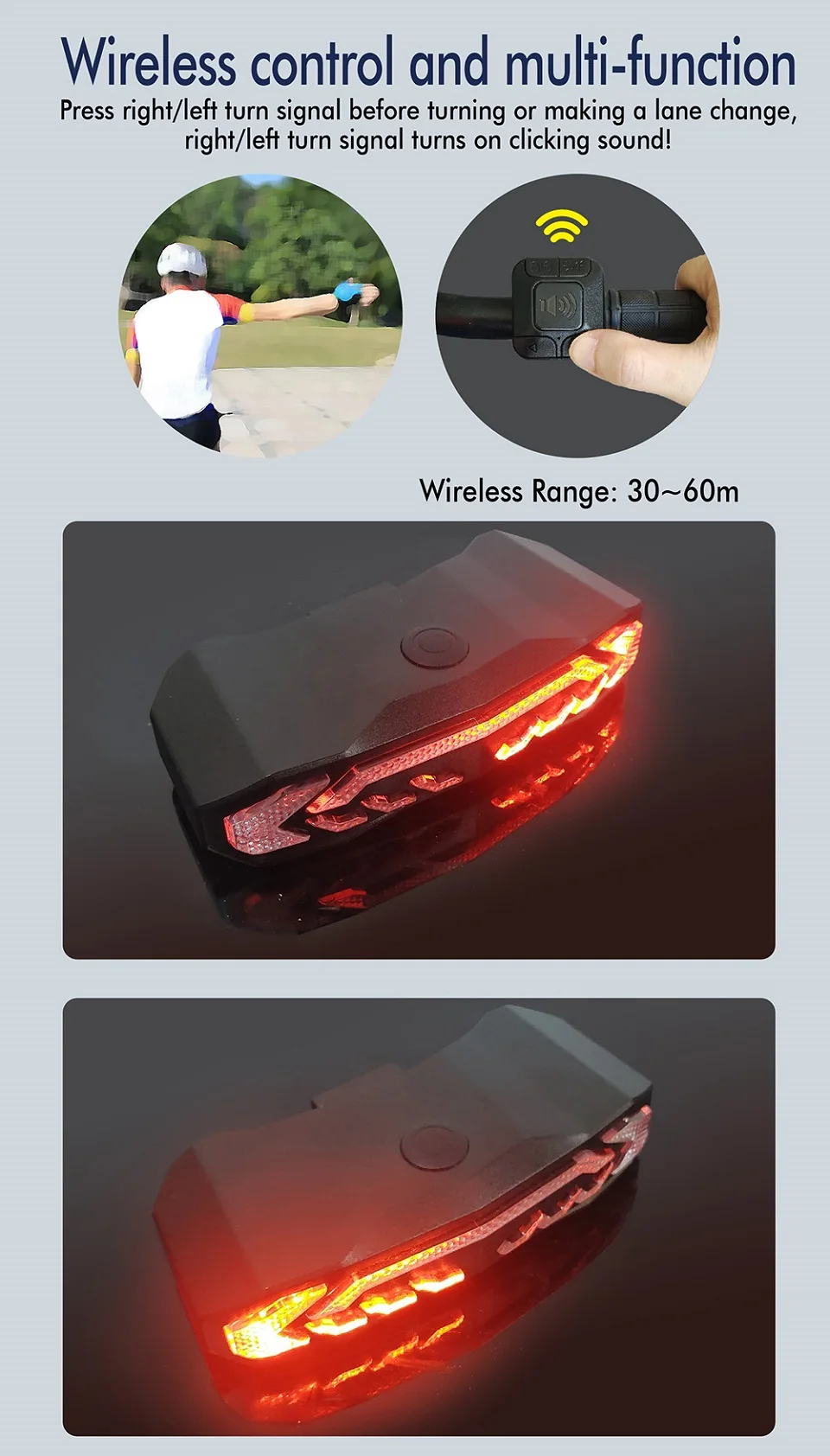 Awapow Bicycle Alarm Anti Theft Bike Taillight Alarm LED Waterproof Tail Light With Mounting Bracket 5In1 Intelligent Bike Lamp