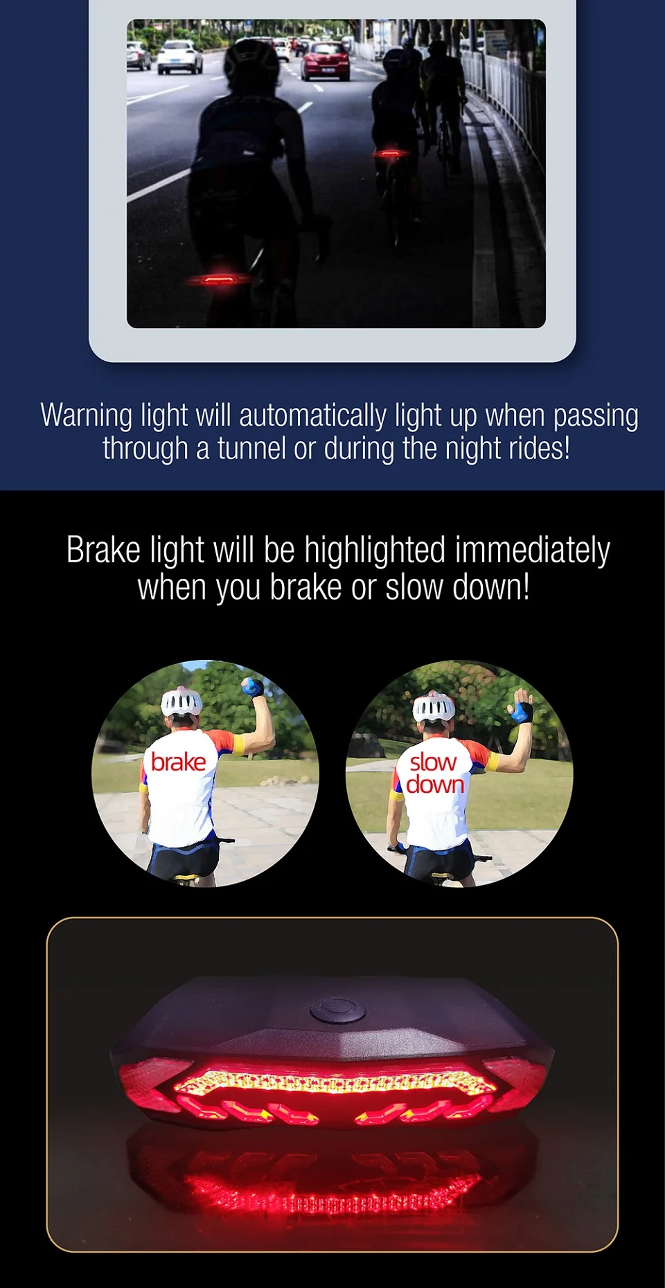 Awapow Bicycle Alarm Anti Theft Bike Taillight Alarm LED Waterproof Tail Light With Mounting Bracket 5In1 Intelligent Bike Lamp