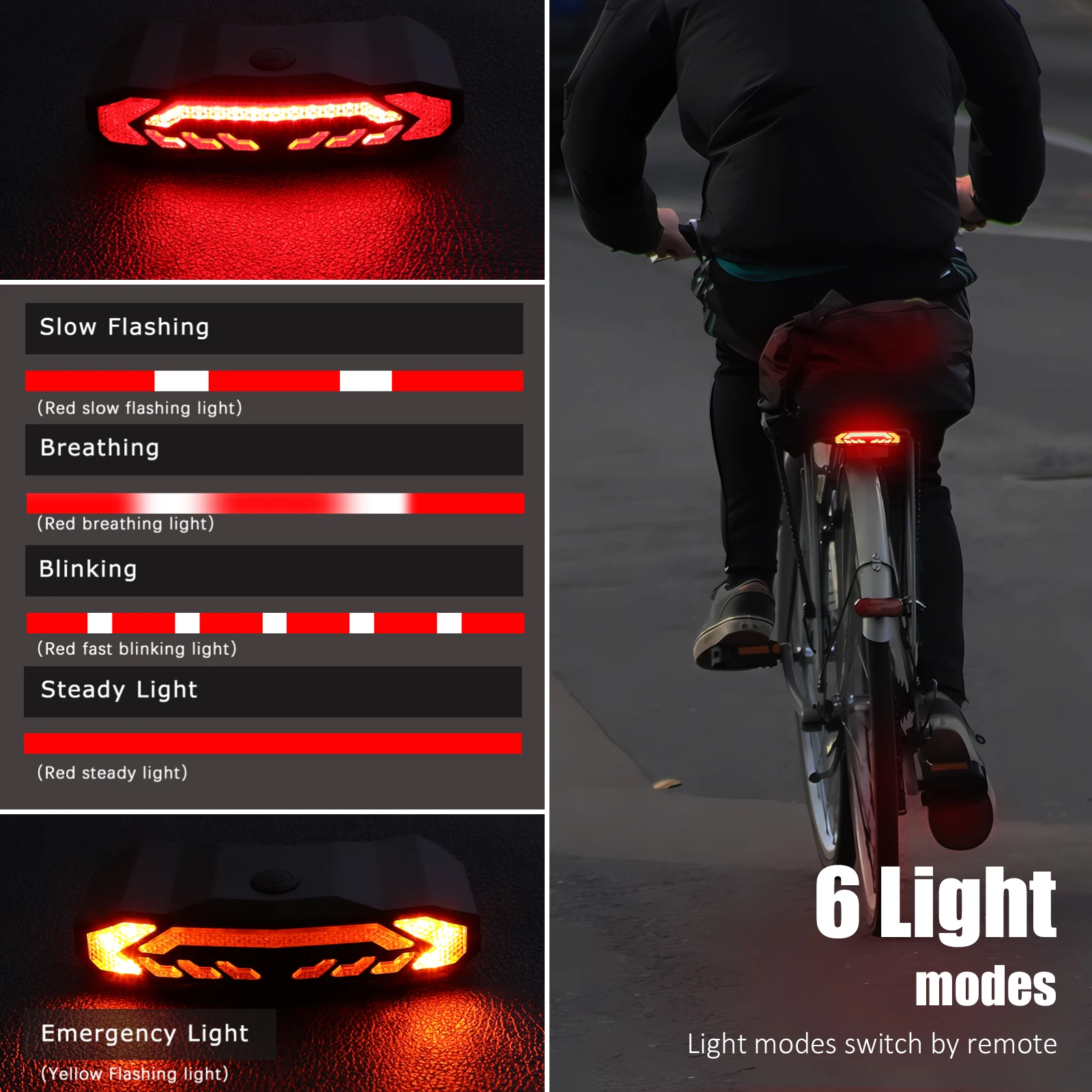 Awapow Bicycle Alarm Anti Theft Bike Taillight Alarm LED Waterproof Tail Light With Mounting Bracket 5In1 Intelligent Bike Lamp