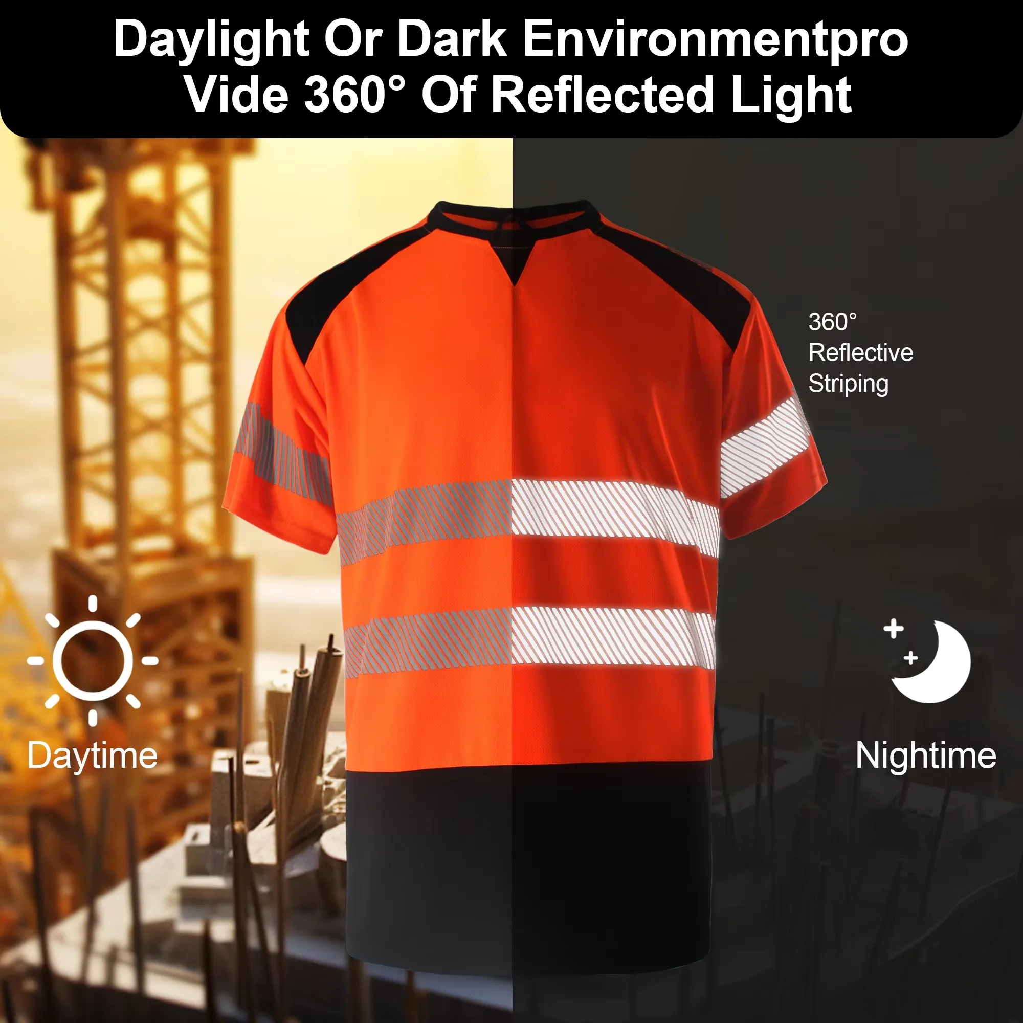 New Arrival Short Sleeve Safety T Shirt Orange High Visibility Reflective Shirt with Pockets Hi Vis Work Shirt