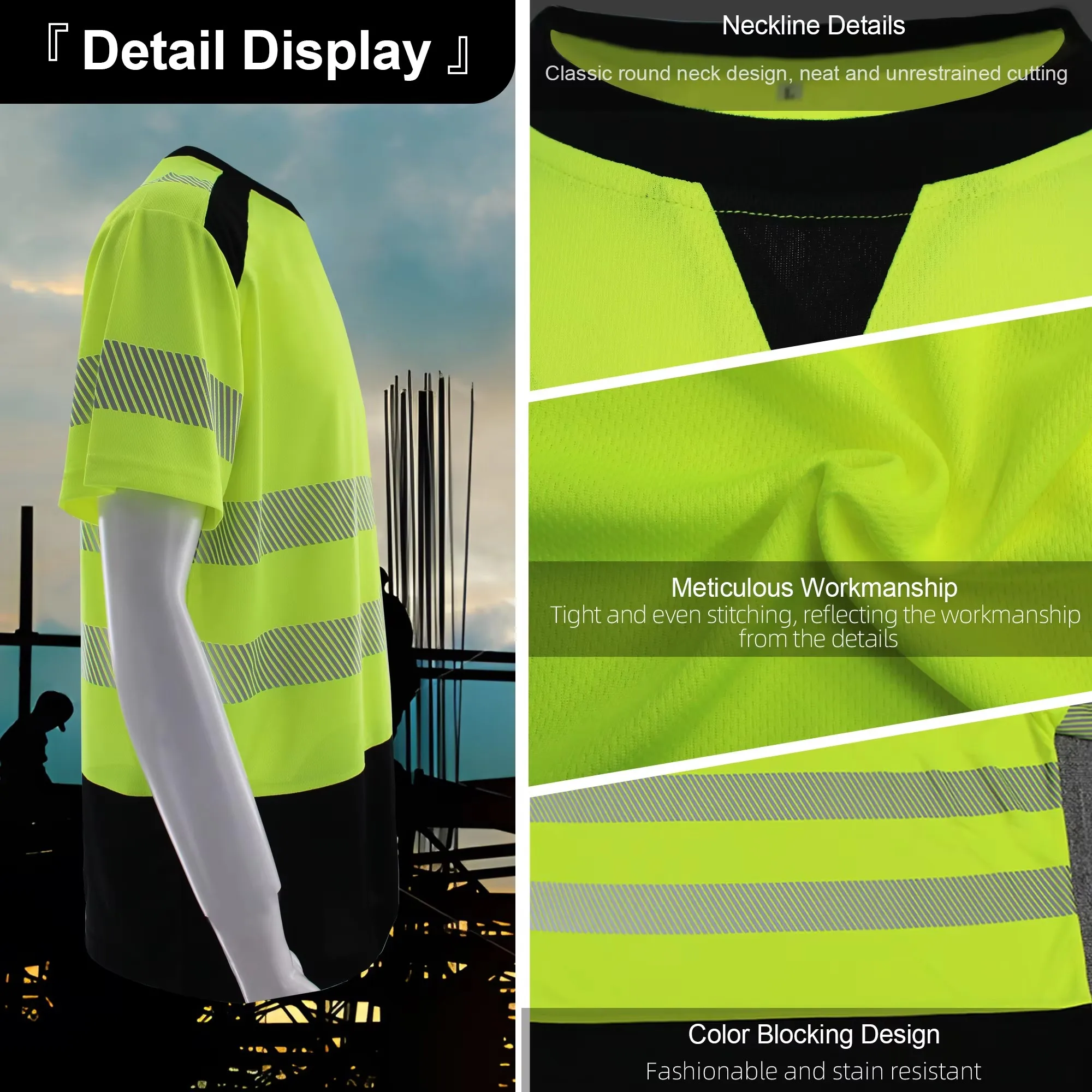New Arrival Short Sleeve Safety T Shirt Orange High Visibility Reflective Shirt with Pockets Hi Vis Work Shirt