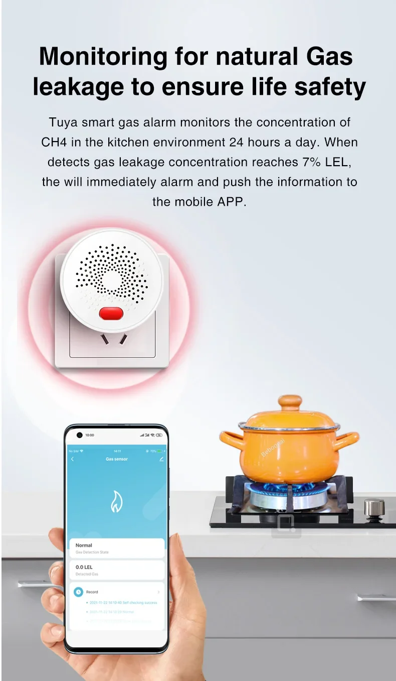 Smart Gas Monitoring, Real-Time Detection, Safeguard Your Home, Tuya Zigbee Gas Detector, Compatible With Alexa And Google Home.