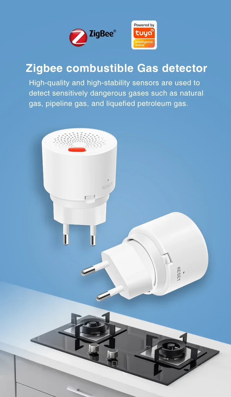 Smart Gas Monitoring, Real-Time Detection, Safeguard Your Home, Tuya Zigbee Gas Detector, Compatible With Alexa And Google Home.