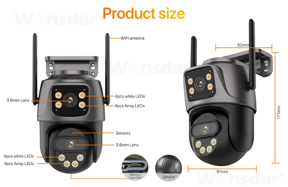 Three Screen WIFI IP Camera Outdoor 4K Dual Lens PTZ Camera AI Human Detection IP66 Waterproof CCTV Video Security Camera ICsee