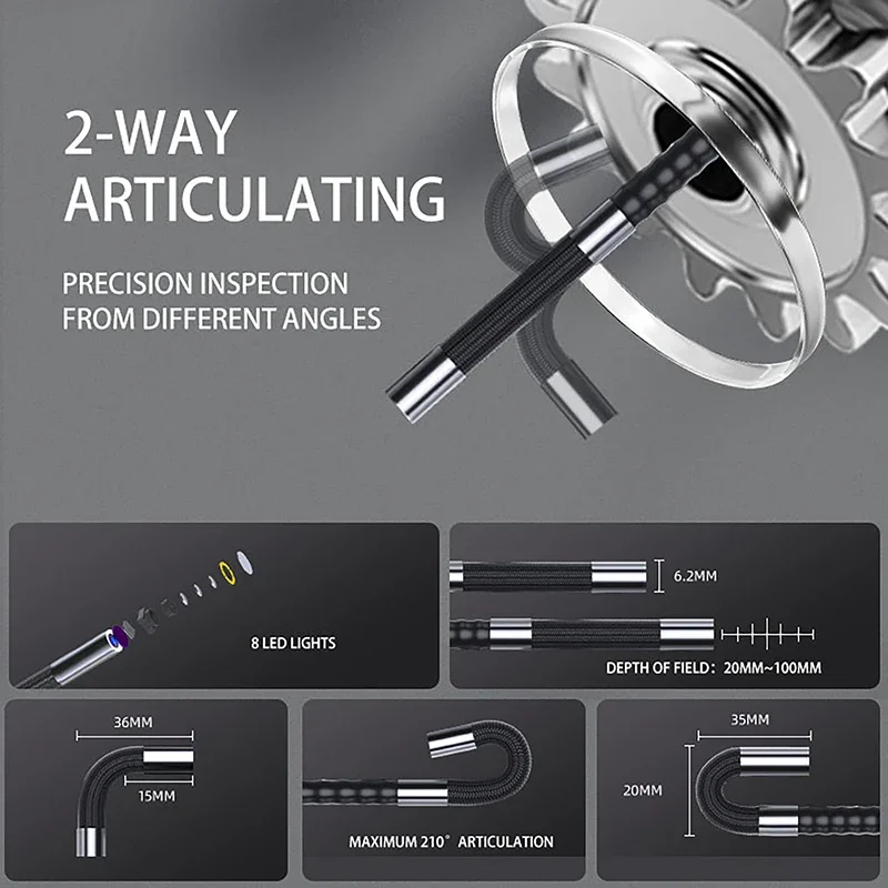 Articulating Borescope with 4.3'' Monitor 1080P 3.9MM HD Steerable Endoscope Camera with Articulated Probe For Engine Inspect