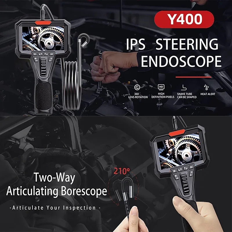 Articulating Borescope with 4.3'' Monitor 1080P 3.9MM HD Steerable Endoscope Camera with Articulated Probe For Engine Inspect
