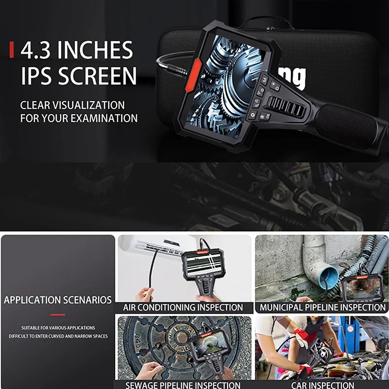 Articulating Borescope with 4.3'' Monitor 1080P 3.9MM HD Steerable Endoscope Camera with Articulated Probe For Engine Inspect