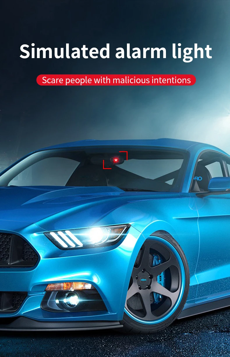 2PCS Solar Powered Car Fake Security Light Blue/Red Simulated Wireless Warning Lights Anti-Theft Alarm Flashing Signal Lamp