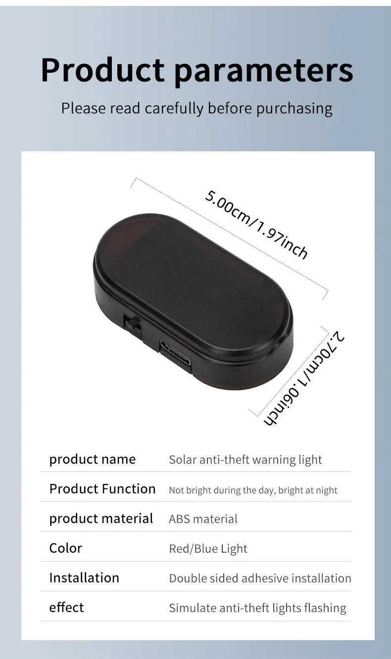2PCS Solar Powered Car Fake Security Light Blue/Red Simulated Wireless Warning Lights Anti-Theft Alarm Flashing Signal Lamp