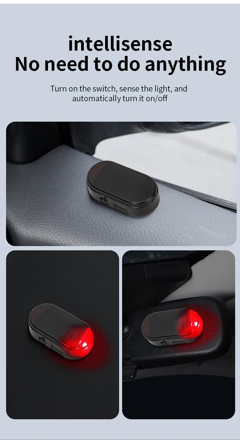 2PCS Solar Powered Car Fake Security Light Blue/Red Simulated Wireless Warning Lights Anti-Theft Alarm Flashing Signal Lamp