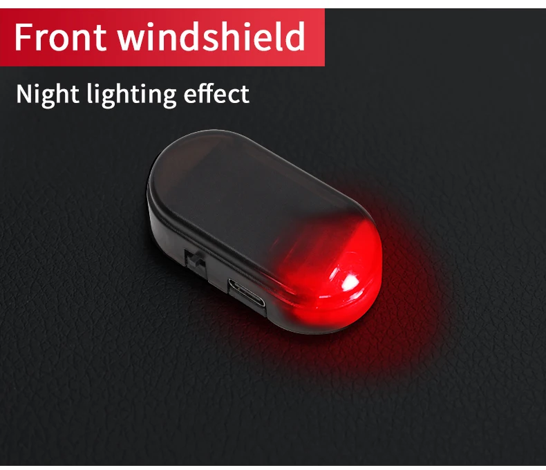 2PCS Solar Powered Car Fake Security Light Blue/Red Simulated Wireless Warning Lights Anti-Theft Alarm Flashing Signal Lamp