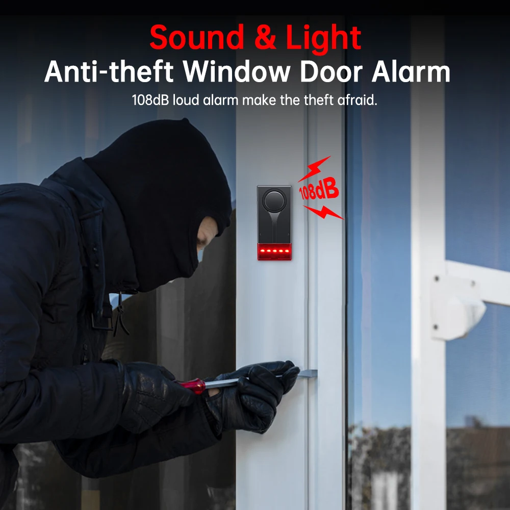 Wireless Car Vibration Alarm With Light 108dB Loud Car Door And Window Anti Theft Alarm Bike Motorcycle Security Alarm