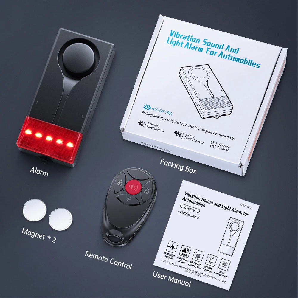 Wireless Car Vibration Alarm With Light 108dB Loud Car Door And Window Anti Theft Alarm Bike Motorcycle Security Alarm
