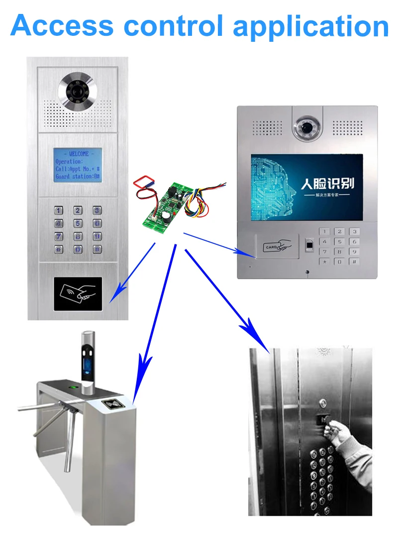 125Khz/13.56Mhz Proximity Rfid Reader Access Control PCB Board intercom module Embedded Access Control module 15000 user