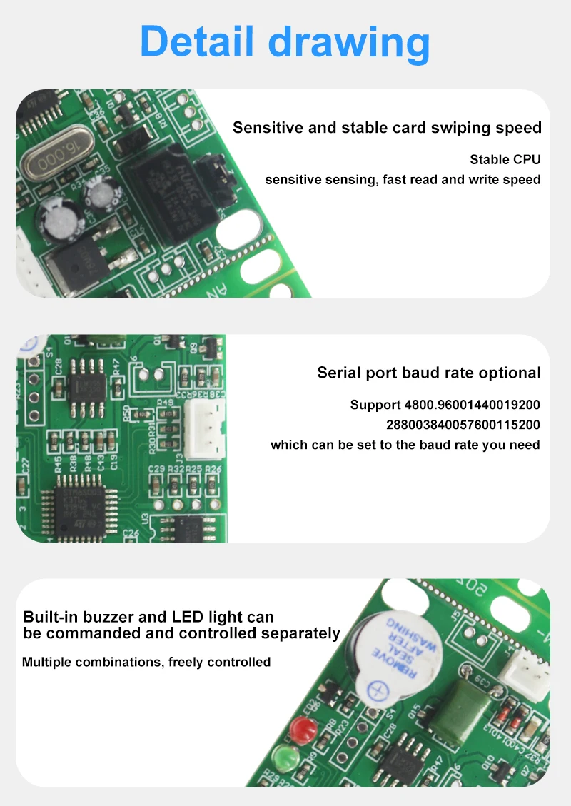 125Khz/13.56Mhz Proximity Rfid Reader Access Control PCB Board intercom module Embedded Access Control module 15000 user