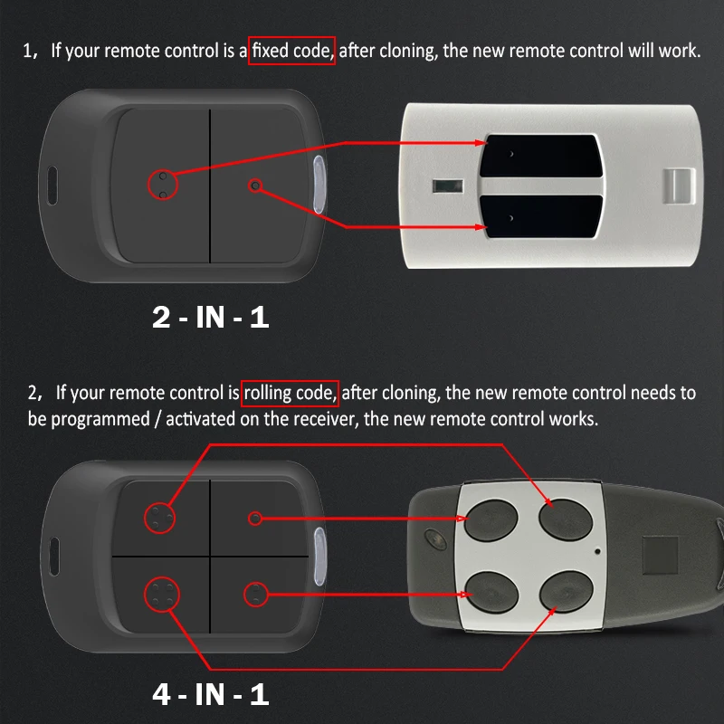 Multi Frequency Garage Door Electric Gate Remote Control Duplicator Opener 280MHz-868MHz 433MHz Code Grabber Clone Transmitter