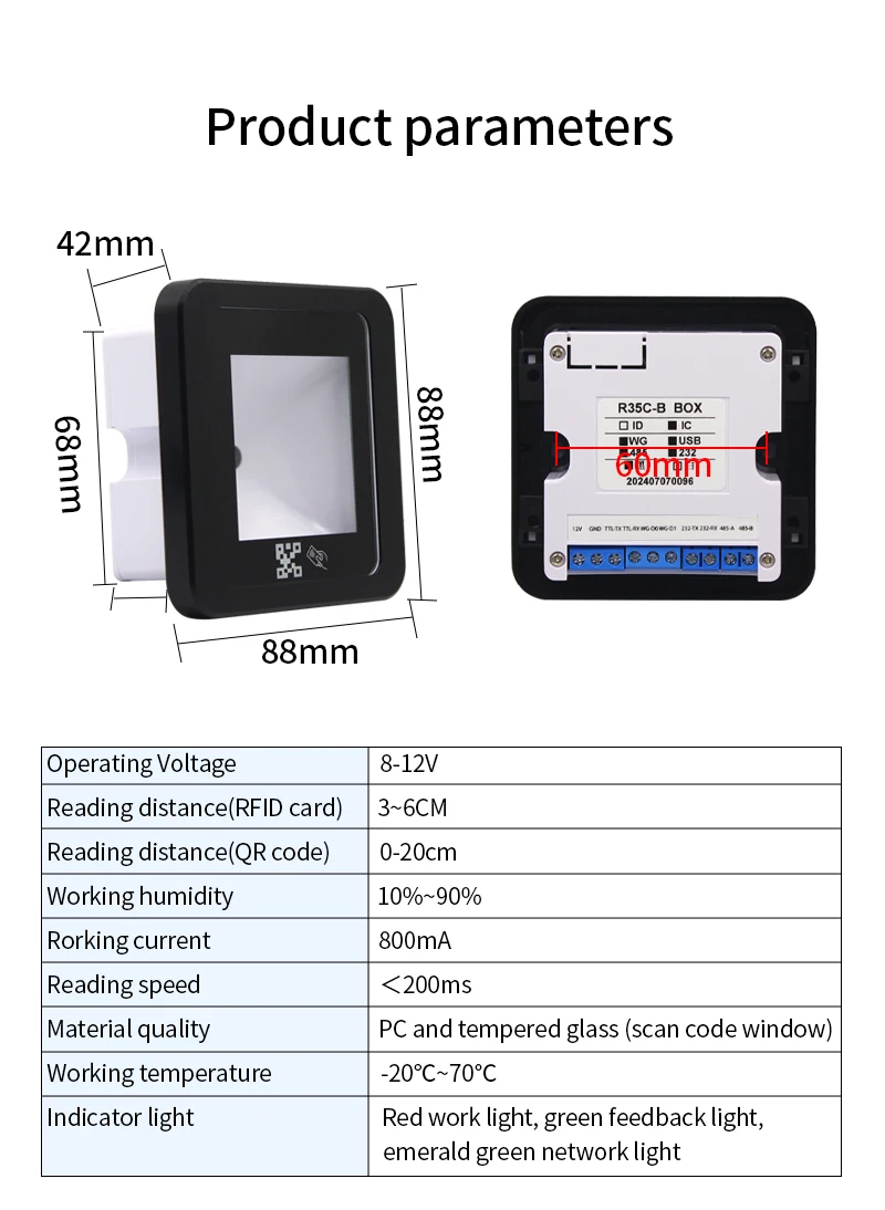 QR Code RFID Reader 125khz EM 13.56mhz MF Access Card Reader Scanner USB/Wiegand/RS232/485 2D QRCode BarCode Scanner
