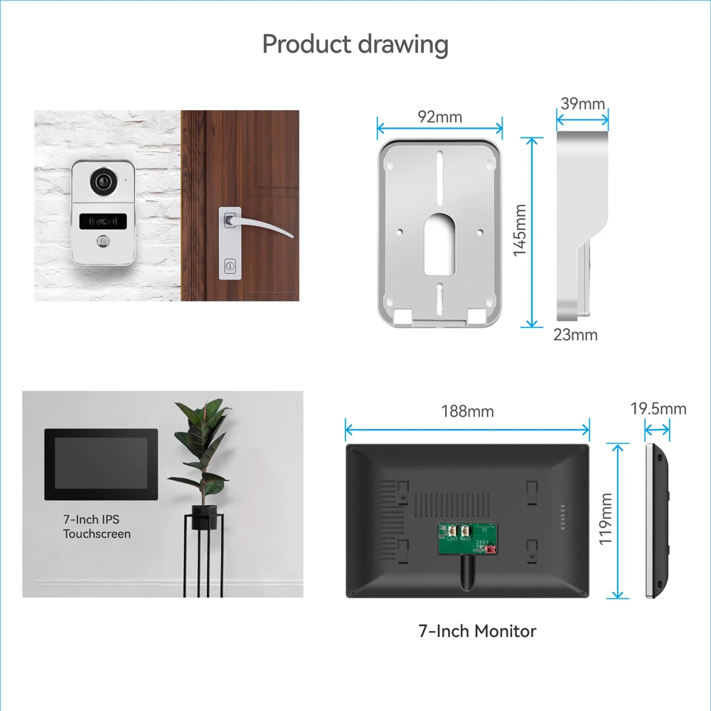 HD 1080P 2 Wire 7/10inch Touch Monitor WiFi Intercom Door Bell Video Intercom System For Home Doorphone Tuya Smart Life APP
