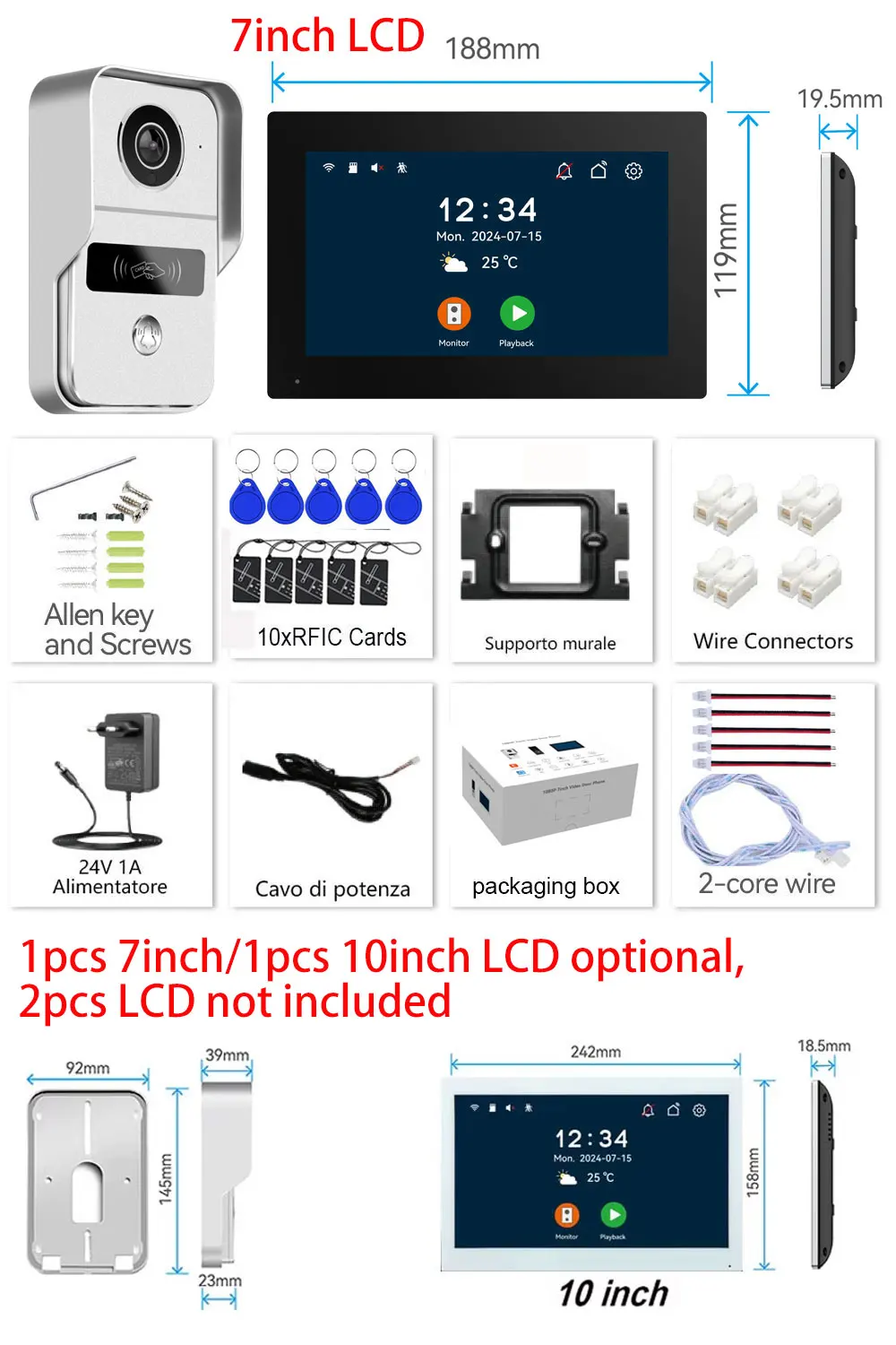 HD 1080P 2 Wire 7/10inch Touch Monitor WiFi Intercom Door Bell Video Intercom System For Home Doorphone Tuya Smart Life APP