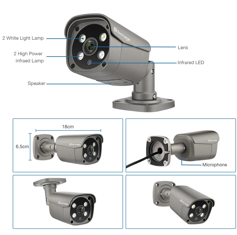 Techage UHD 5MP 4K 8MP камера безопасности POE Smart AI Человек обнаруживает наружное двустороннее аудио IP камера CCTV