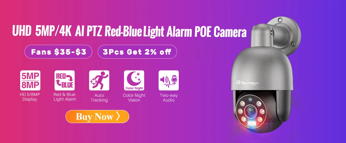 Techage UHD 5MP 4K 8MP камера безопасности POE Smart AI Человек обнаруживает наружное двустороннее аудио IP камера CCTV