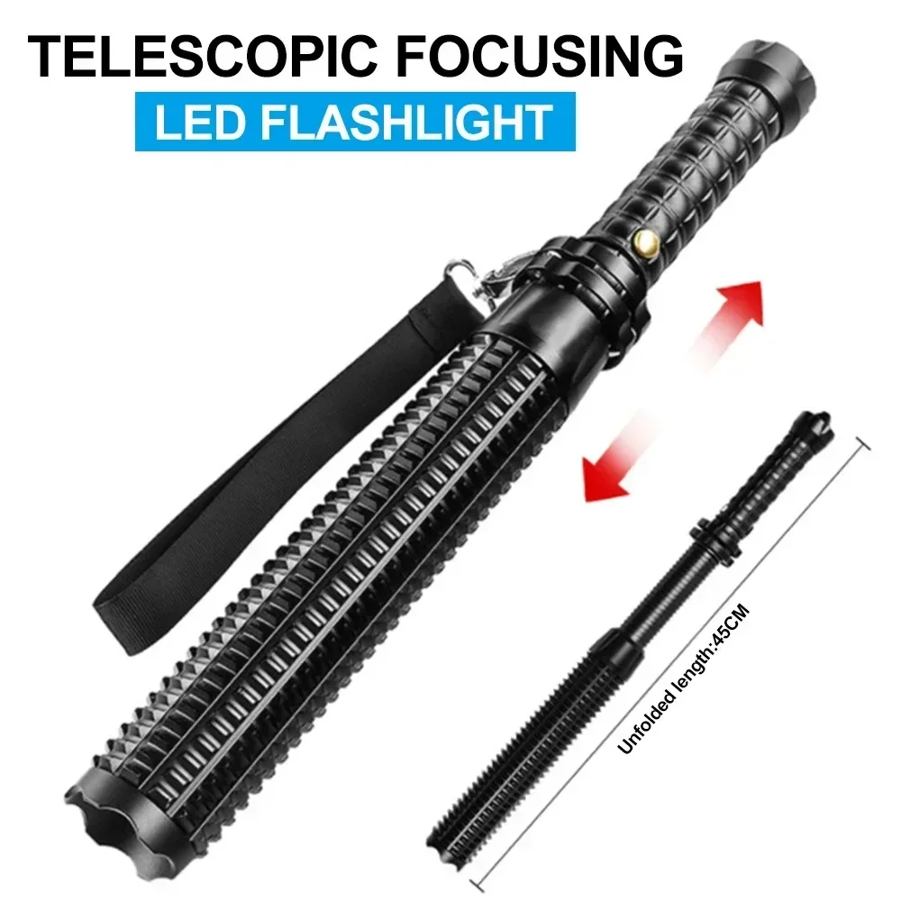 KDULIT Wolf Tooth Stick Flashlight Strong Light Charging Outdoor Super Bright Multi Functional Telescopic Self Defense Window