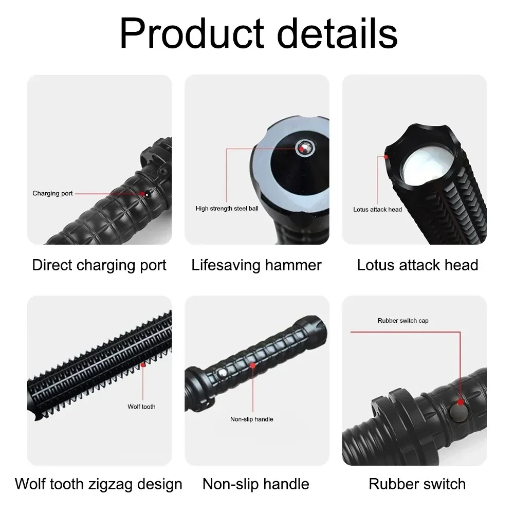 KDULIT Wolf Tooth Stick Flashlight Strong Light Charging Outdoor Super Bright Multi Functional Telescopic Self Defense Window