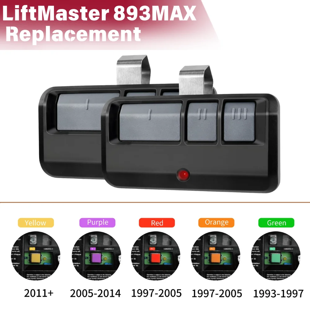 Liftmaster 893MAX With a Metal Clip for Garage Door Opener Remote 893LM 891LM 371LM 971LM 315MHZ 390MHZ