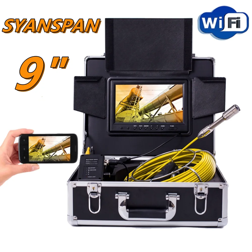 DVR/WiFi 20/30/50/100M Pipe Inspection Camera SYANSPAN 7"/9" Monitor HD 1000TVL Waterproof IP68 Drain Sewer Industrial Endoscope