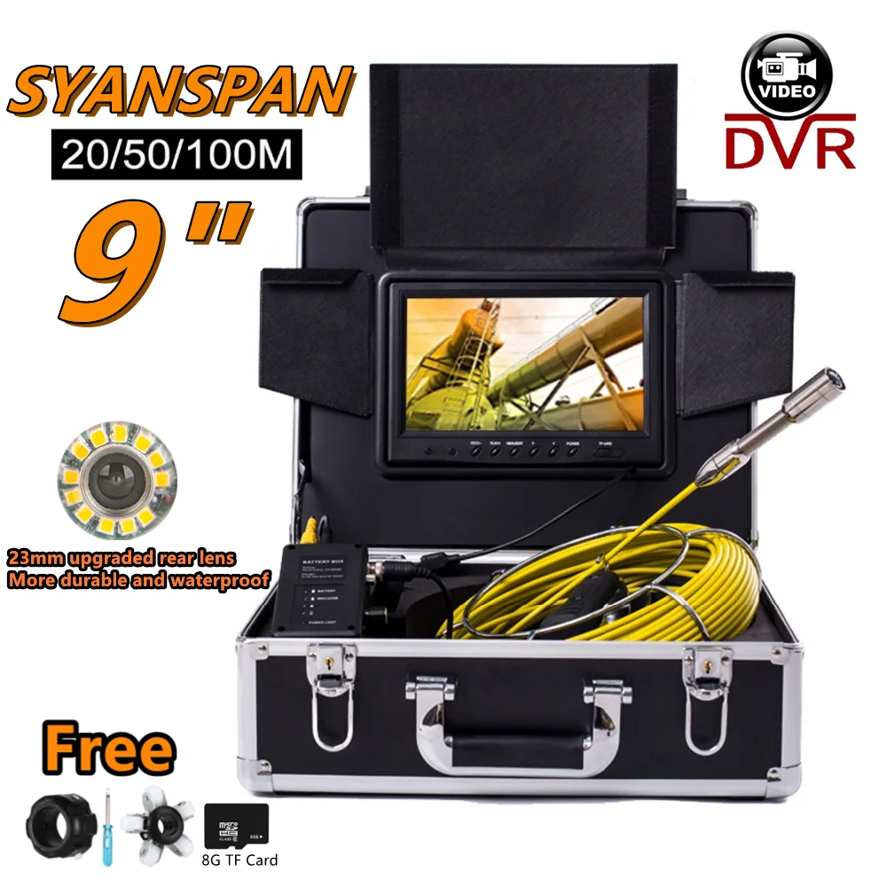 DVR/WiFi 20/30/50/100M Pipe Inspection Camera SYANSPAN 7"/9" Monitor HD 1000TVL Waterproof IP68 Drain Sewer Industrial Endoscope