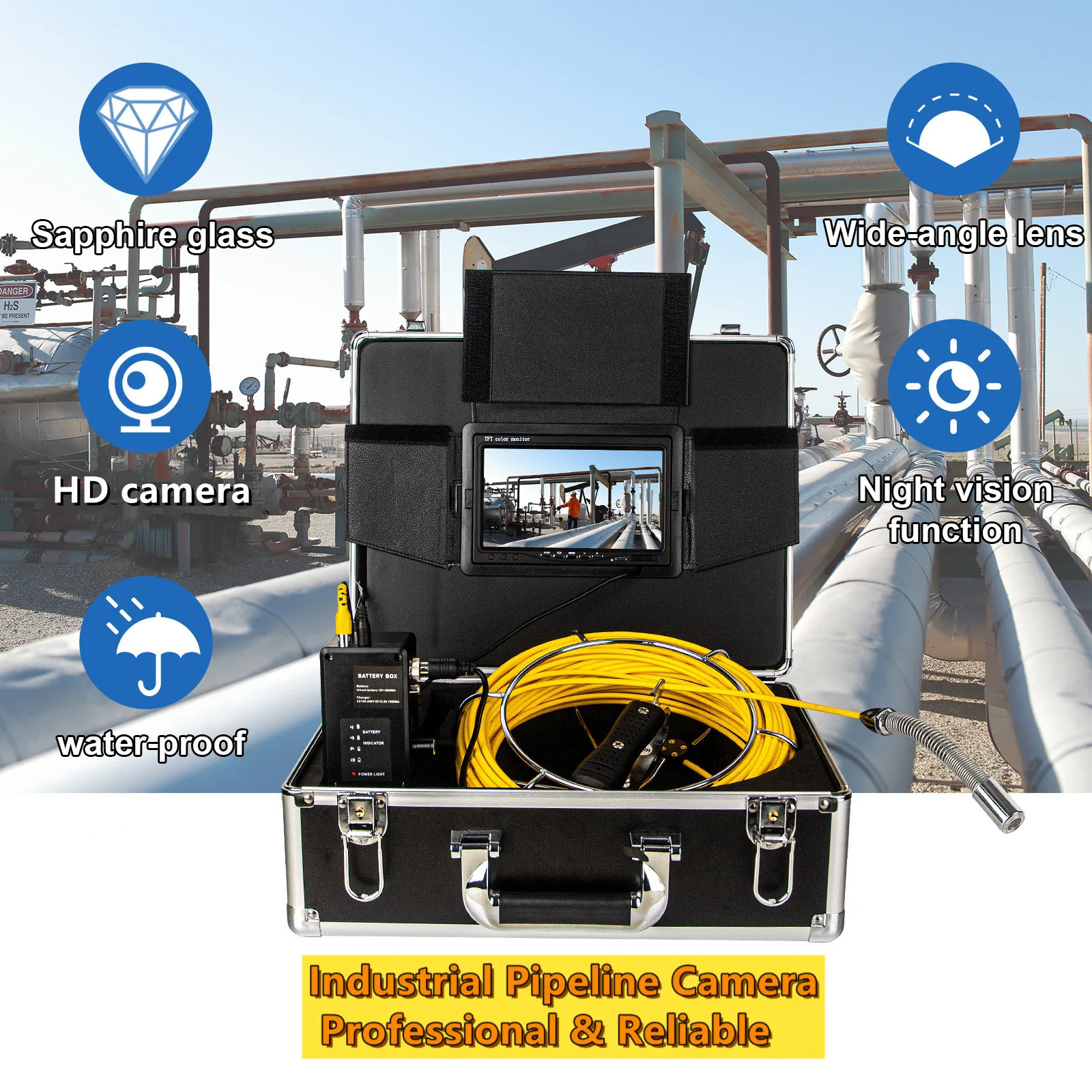 DVR/WiFi 20/30/50/100M Pipe Inspection Camera SYANSPAN 7"/9" Monitor HD 1000TVL Waterproof IP68 Drain Sewer Industrial Endoscope