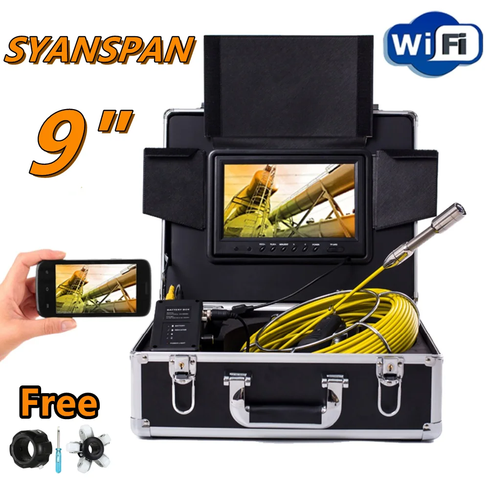 DVR/WiFi 20/30/50/100M Pipe Inspection Camera SYANSPAN 7"/9" Monitor HD 1000TVL Waterproof IP68 Drain Sewer Industrial Endoscope