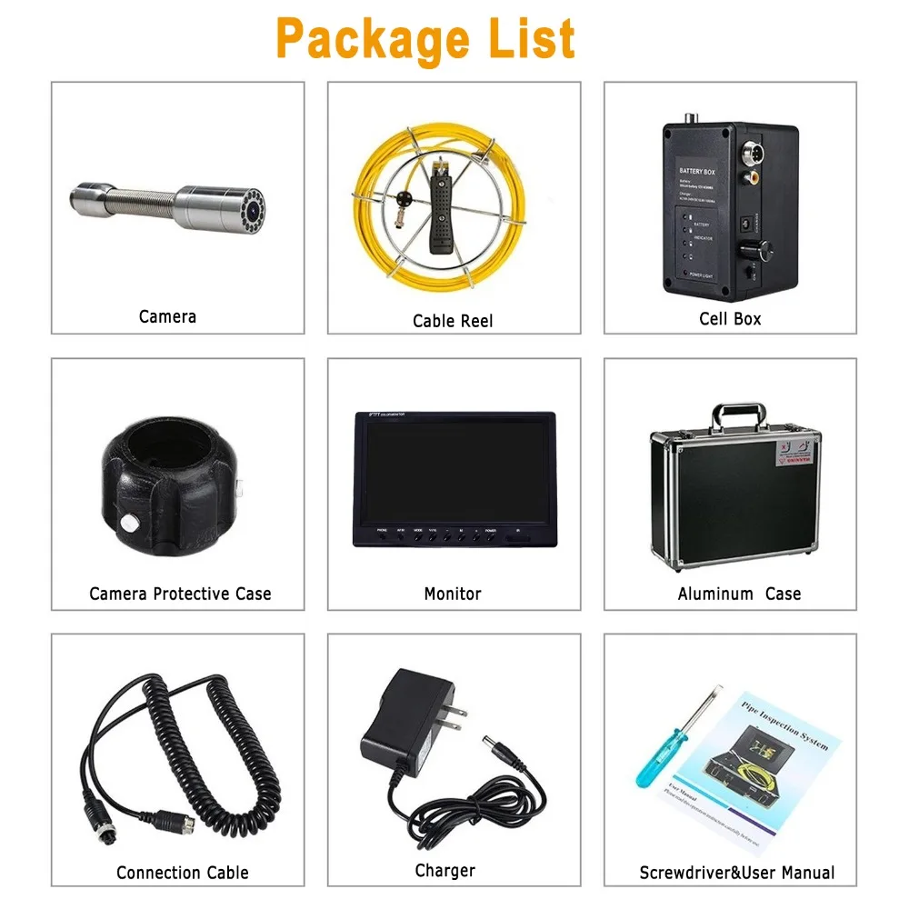 DVR/WiFi 20/30/50/100M Pipe Inspection Camera SYANSPAN 7"/9" Monitor HD 1000TVL Waterproof IP68 Drain Sewer Industrial Endoscope