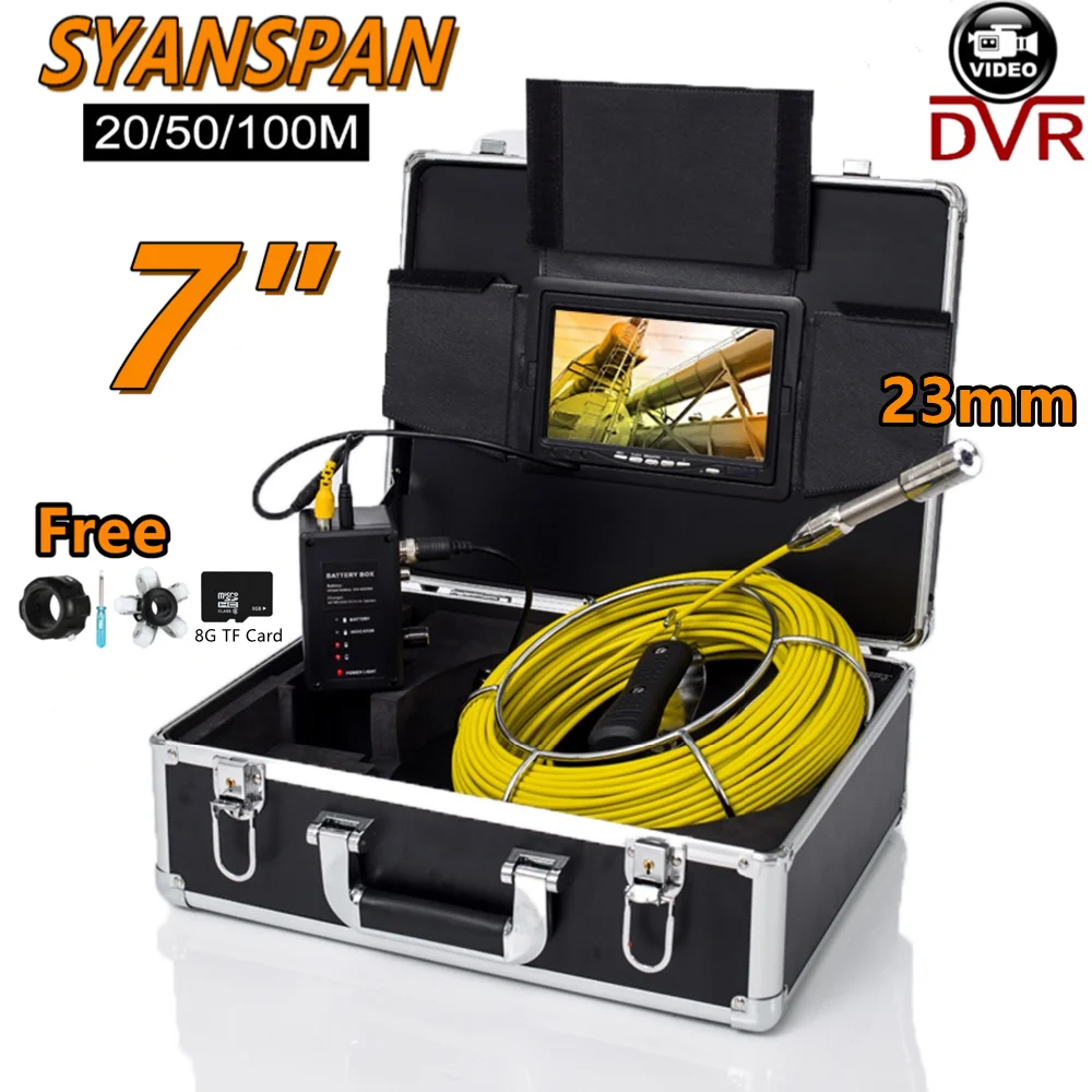 DVR/WiFi 20/30/50/100M Pipe Inspection Camera SYANSPAN 7"/9" Monitor HD 1000TVL Waterproof IP68 Drain Sewer Industrial Endoscope