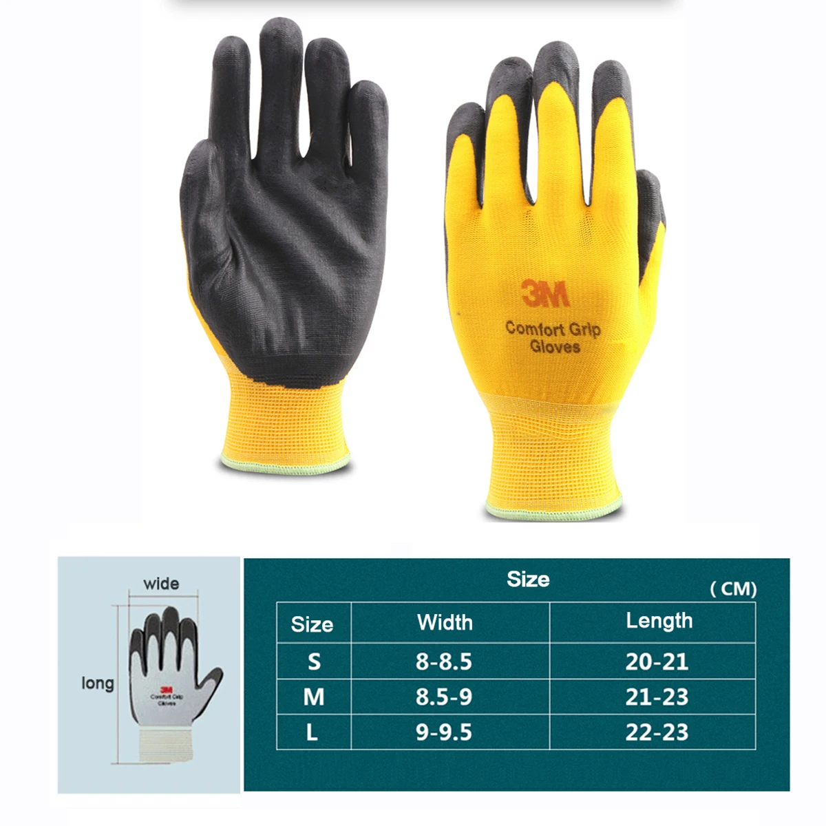 3M Work Gloves Comfort Grip wear-resistant Slip-resistant Gloves Anti-labor Safety Gloves Nitrile touch screen Gloves Yellow
