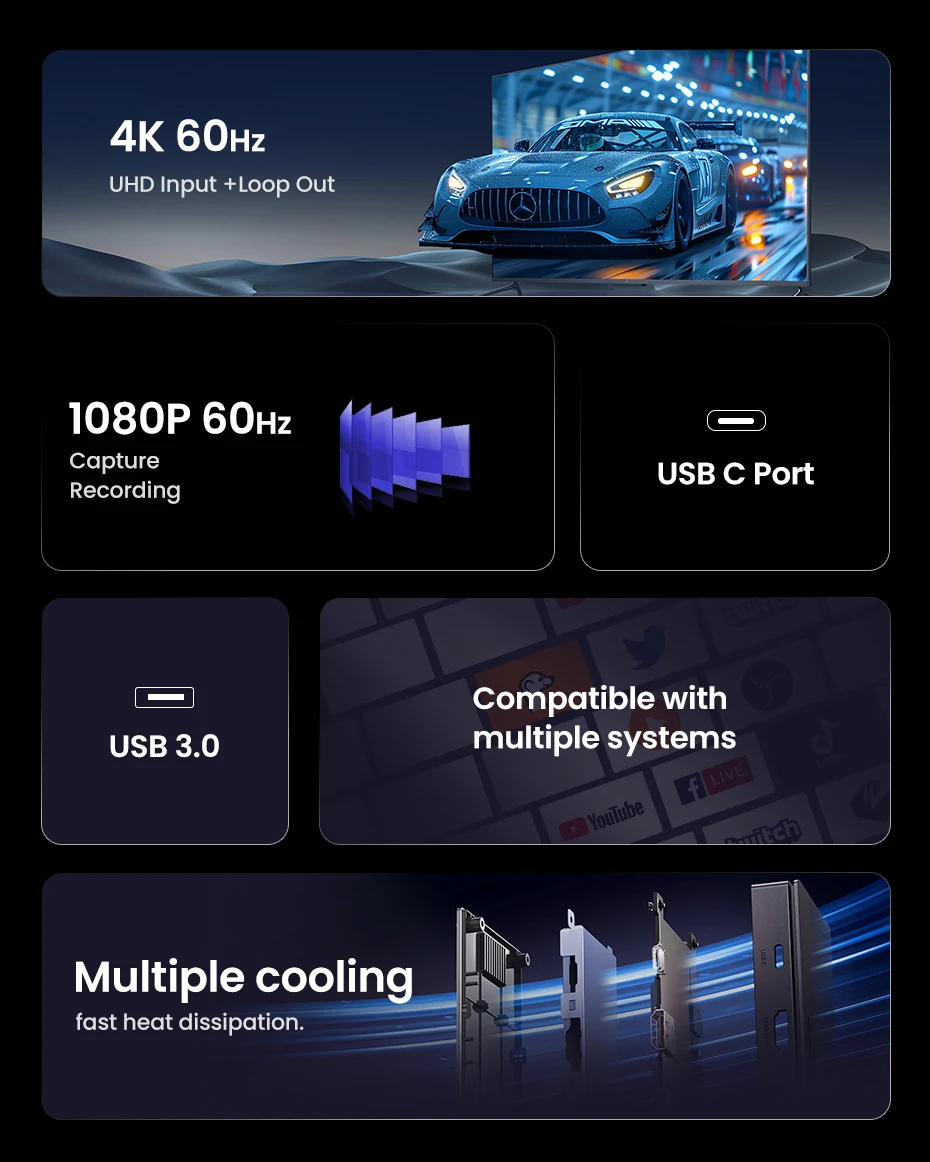 UGREEN HDMI 4K60Hz Video Capture Card HDMI to USB/Type-C Video Grabber Box for Computer Camera Live Stream Record Meeting