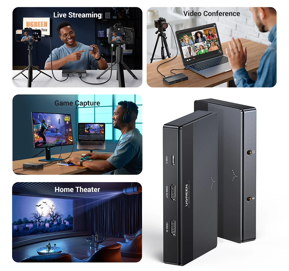 UGREEN HDMI 4K60Hz Video Capture Card HDMI to USB/Type-C Video Grabber Box for Computer Camera Live Stream Record Meeting