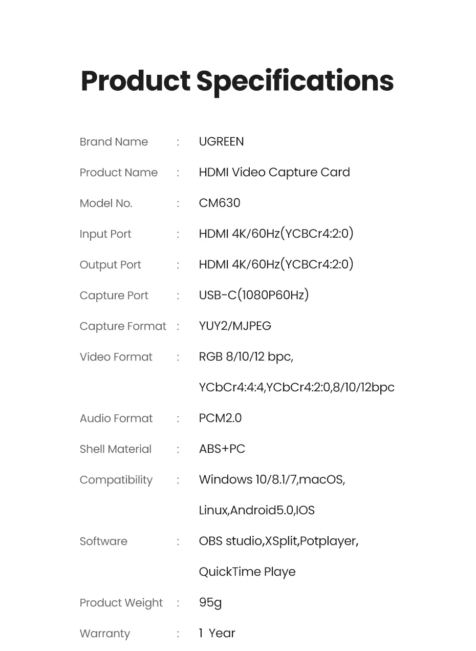 UGREEN HDMI 4K60Hz Video Capture Card HDMI to USB/Type-C Video Grabber Box for Computer Camera Live Stream Record Meeting