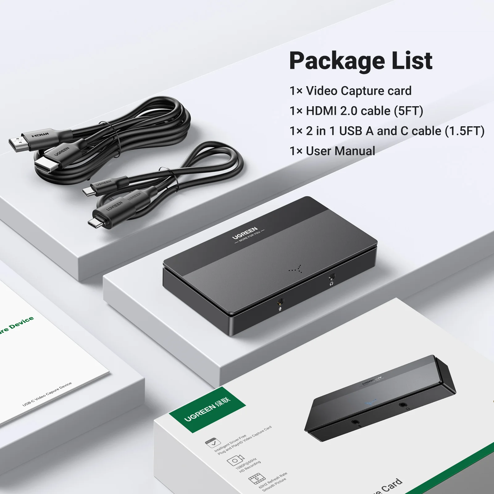 UGREEN HDMI 4K60Hz Video Capture Card HDMI to USB/Type-C Video Grabber Box for Computer Camera Live Stream Record Meeting