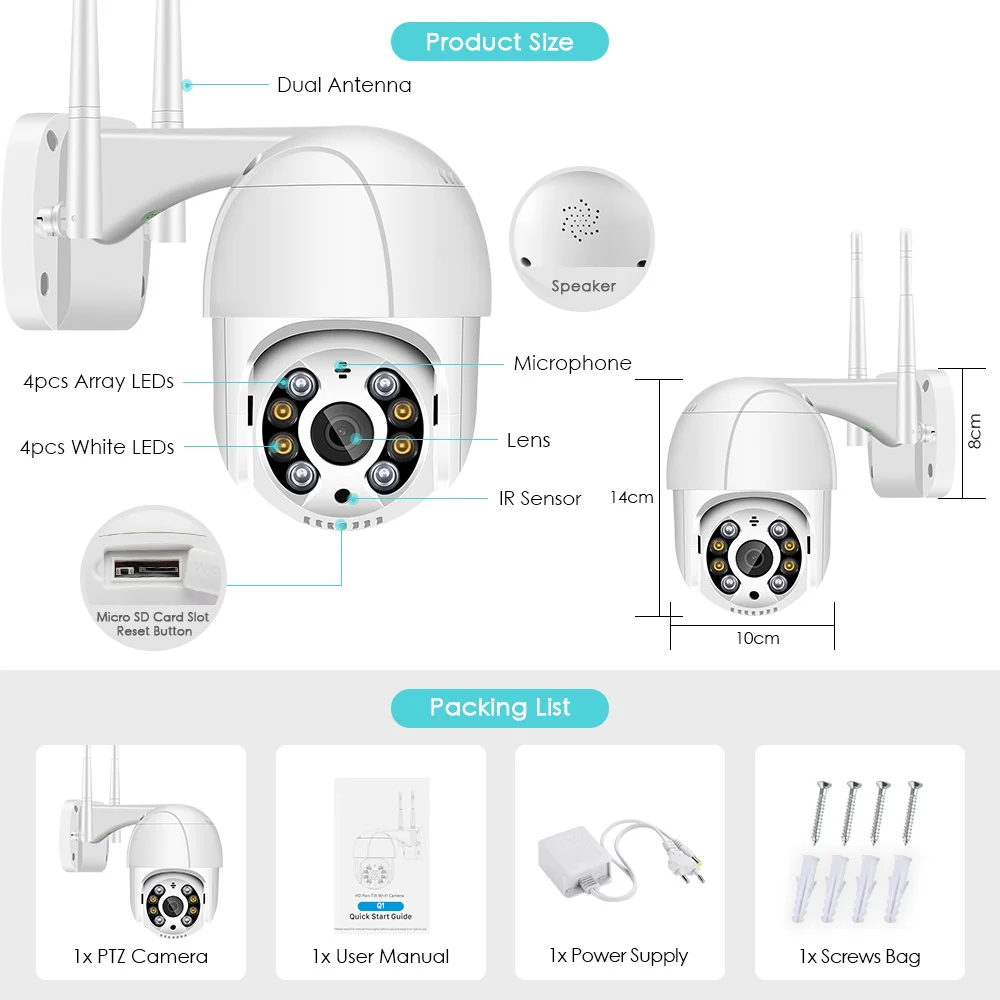 BESDER 4K 8MP 5MP Ultra HD PTZ WiFi IP Camera AI Human Detection 1080P UHD Audio IP Camera Auto Tracking P2P Video Surveillance