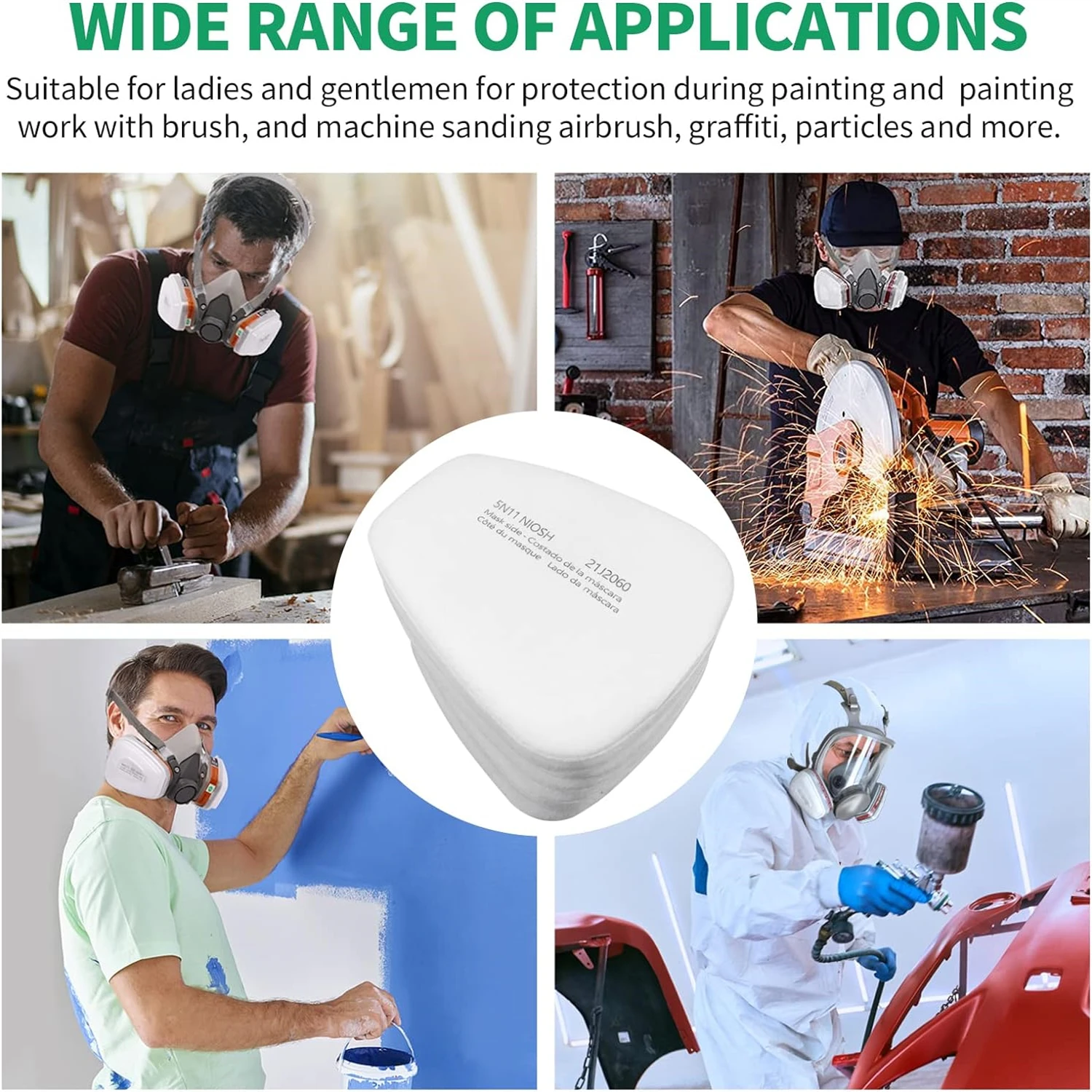 5N11 Dust Cotton Filter Paper Filters For 6001/6200/7502/6800 Series Chemical Spraying Painting Respirator Gas Mask Accessory